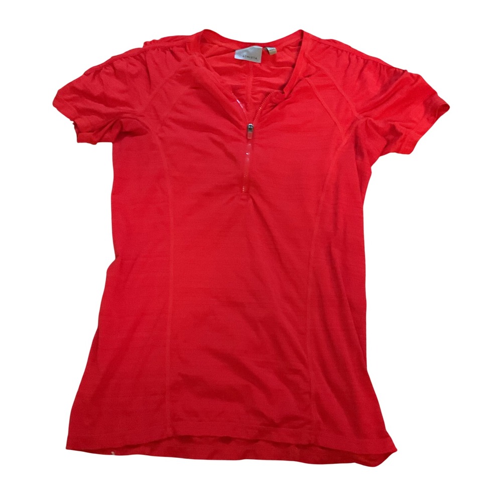 Athleta Womens Red Quarter Zip Cycling Jersey Short Sleeve Pocket Small